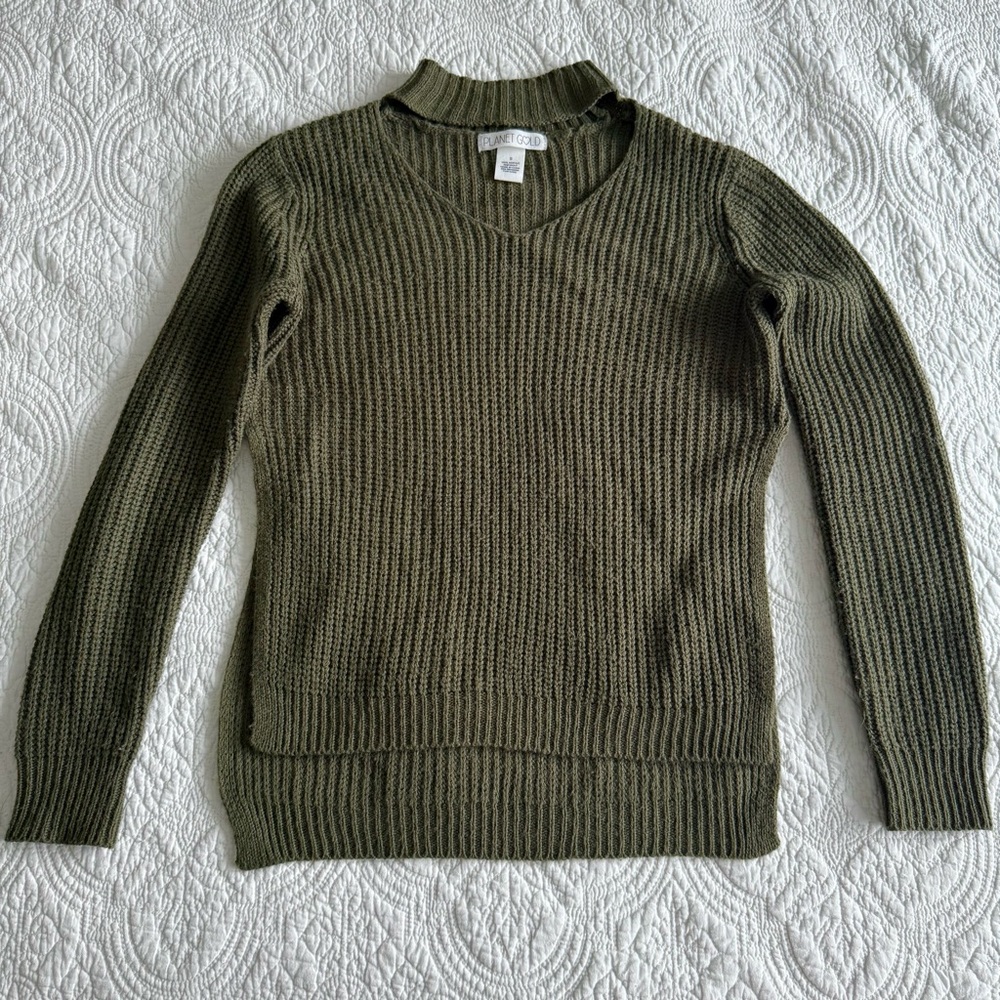 Olive Green Mock Neck Cutout Sweater Size S